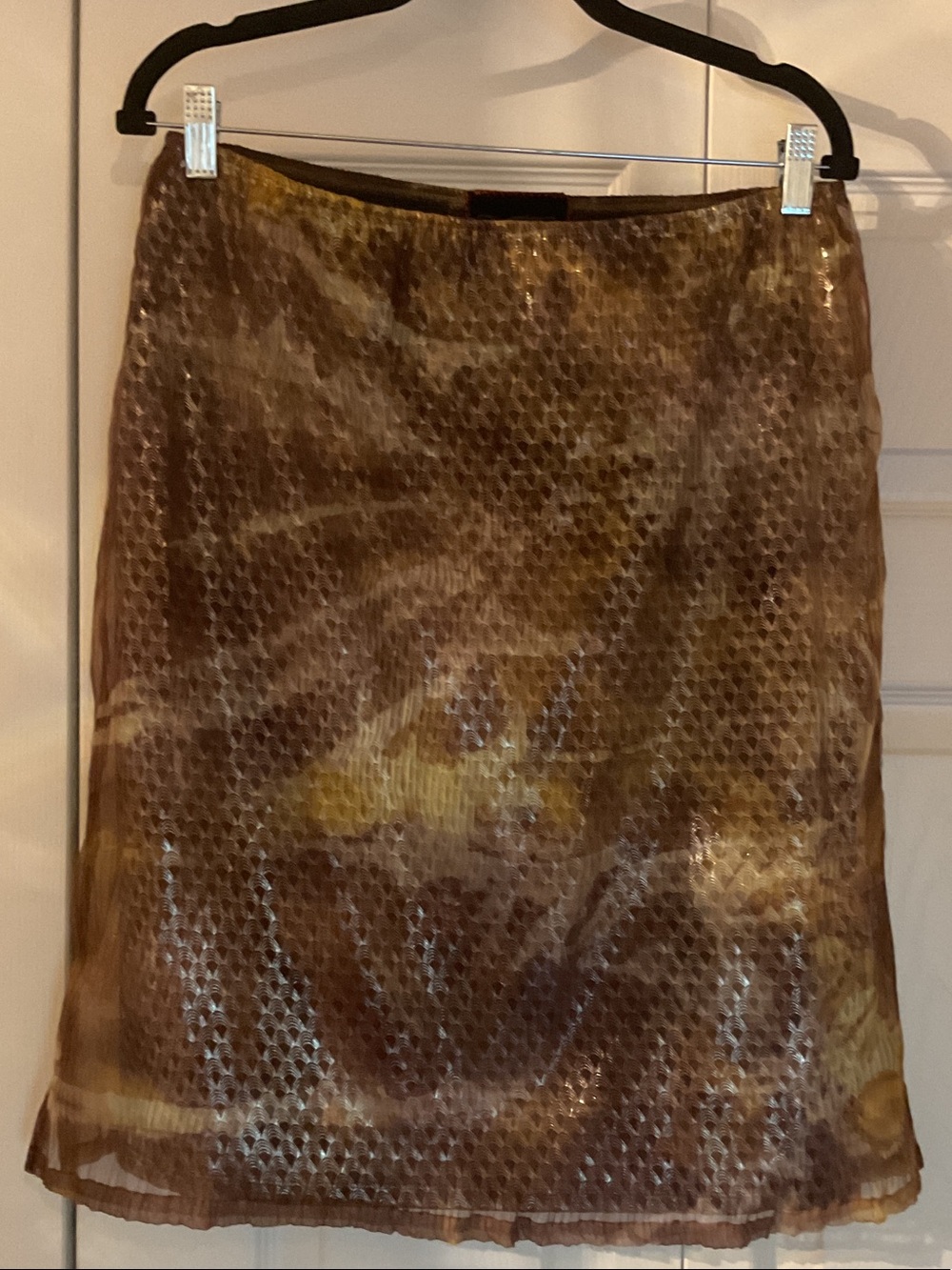 Custo Barcelona Metallic Brown & Gold Printed Pencil Skirt